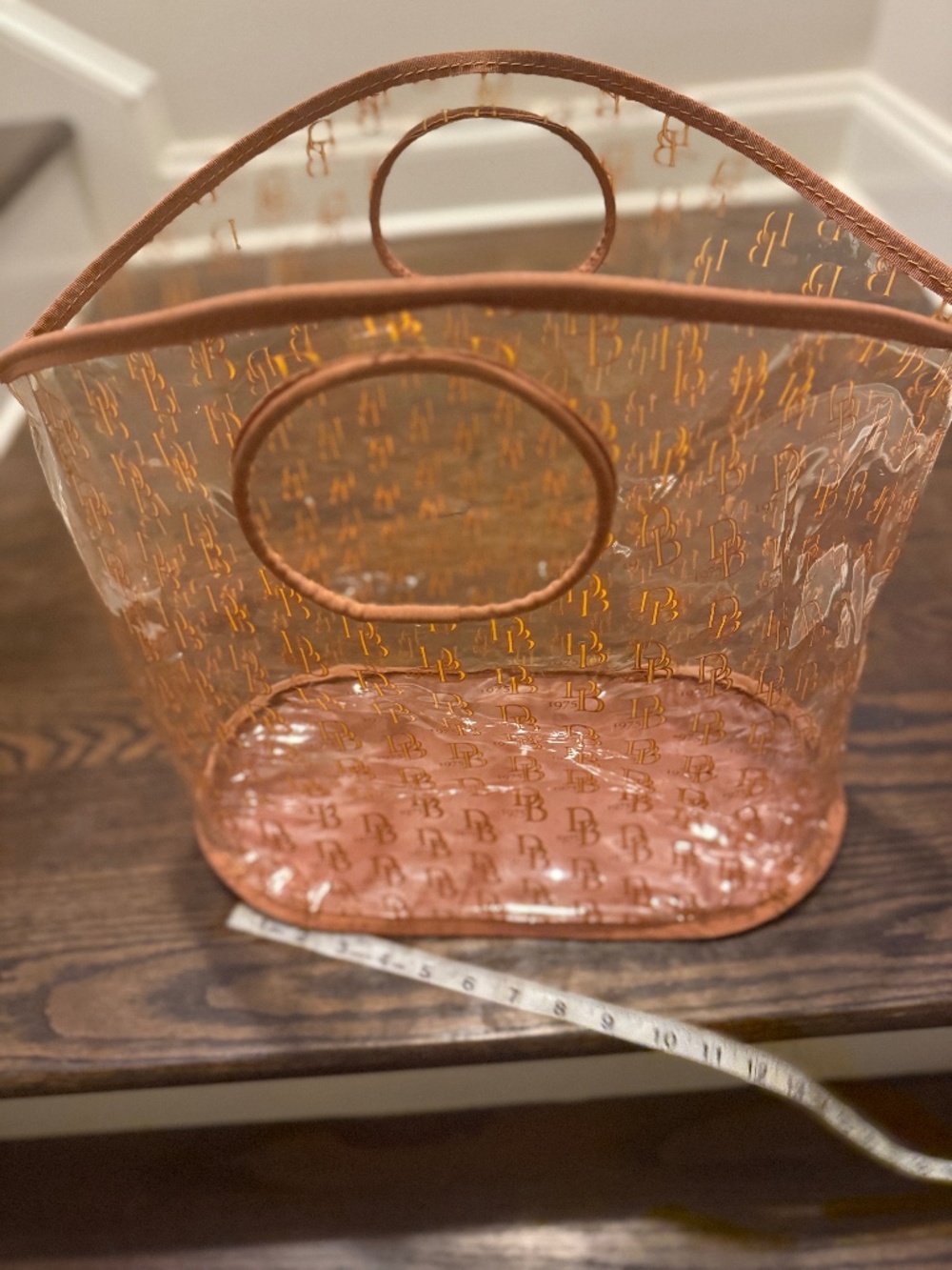 VINTAGE DOONEY & BOURKE Large Clear Acrylic Tote Beach Bag Purse Tan